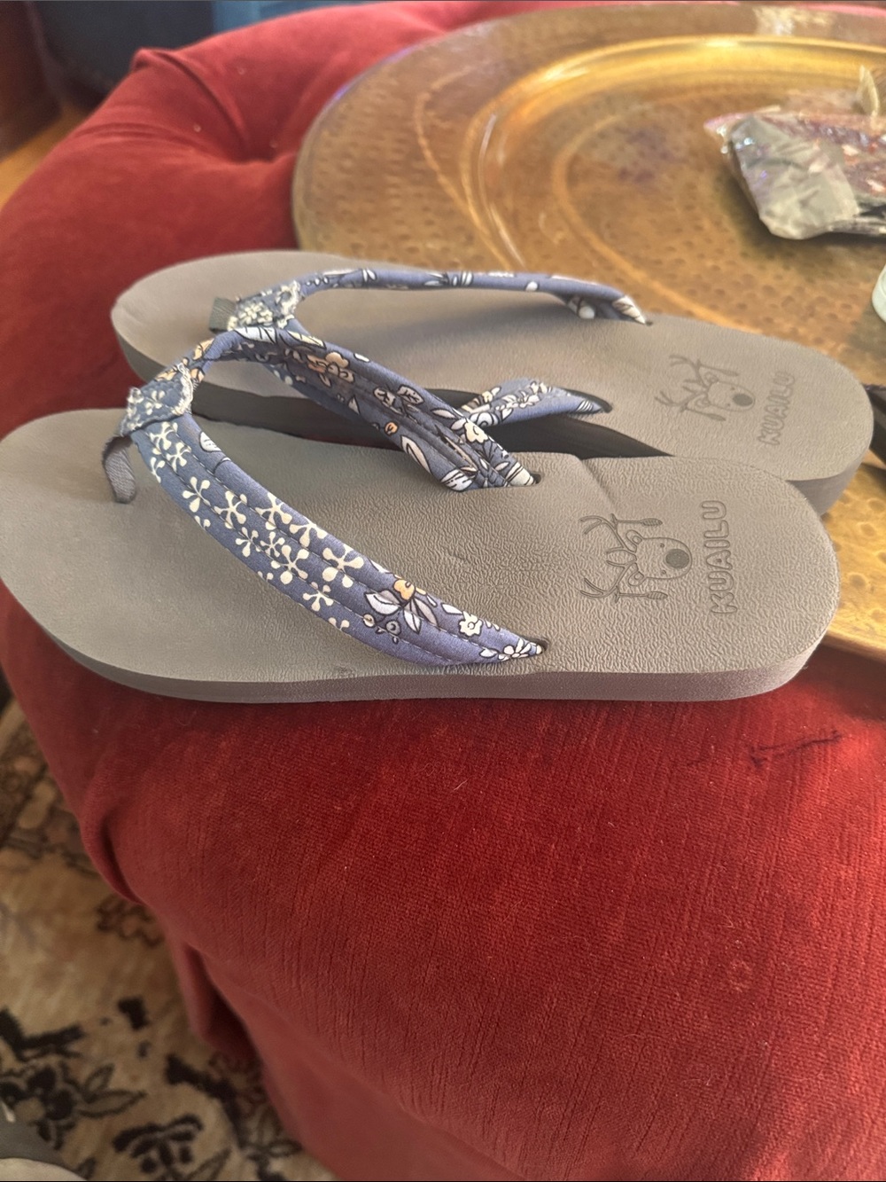 Wondalu Floral Strap Flip Flop Sandals - Blue